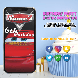 Cars Invitation Birthday Video Invitation Cars Kid Personalized Birthday Custom Video Birthday Invitation Boy Party