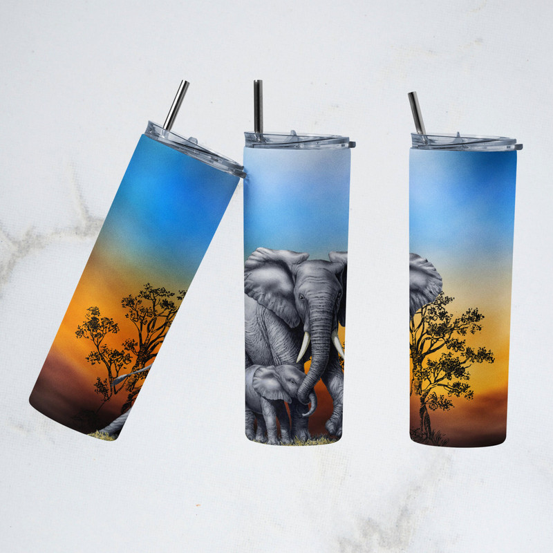Wild Elephant Family Tumbler, Wild Elephant Family Skinny Tumbler.png