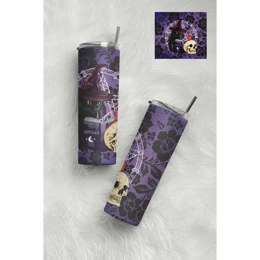 Witch Black Cat Tumbler, Witch Black Cat Skinny Tumbler.png