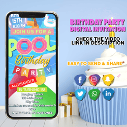 Pool Party Video Invitation, Summer Party Video Invite, Canva Template, Digital Invite, Instant Access, Editable
