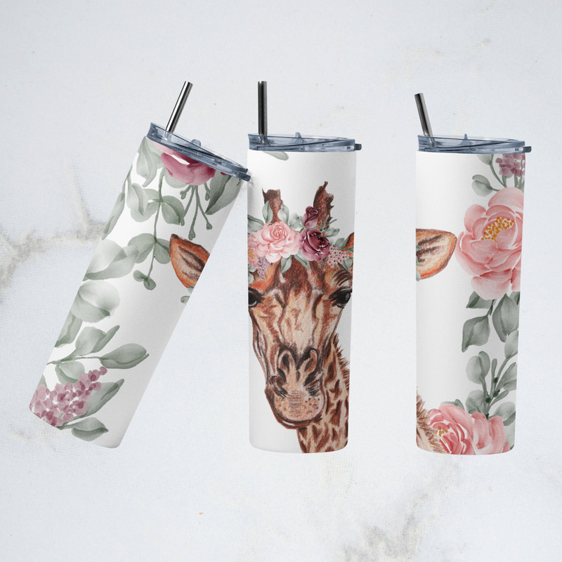 Giraffe Flower Tumbler Png, Giraffe Tumbler Design, 20 oz Skinny Tumbler Wrap, Giraffe Tumbler Png-1.jpg