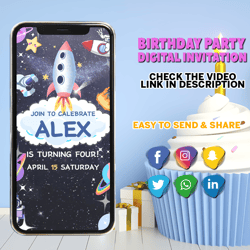 Space Birthday Invitation Video, Space Astronaut Invitation, Birthday Astronaut, Outer Space Birthday Video Invitation,