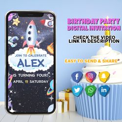 space birthday invitation video, space astronaut invitation, birthday astronaut, outer space birthday video invitation,