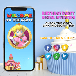 Princess Peach Video Invitation, Princess Peach Birthday invitation video, Super Mario Princess Birthday Video