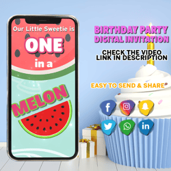 One in a Melon Video Invitation, One in a Melon Birthday Video Invitation, Melon Kids Birthday Invitation Video, Melon