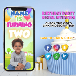 customized add your baby's picture video birthday invitation canva template : diy custom handmade digital download birth