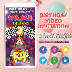 mickey roadster racers animated video invitation for birthday party with a child's photo, mickey racers invitation