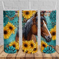 horse western sunflower tumbler, western horse tumbler, western horse skinny tumble