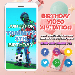 soccer birthday video invitation, soccer evite, soccer theme party, sports theme birthday, any age, video evite, boys