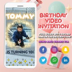 hockey birthday video invitation, hockey evite, hockey theme party, sports theme birthday, any age, video evite, boys