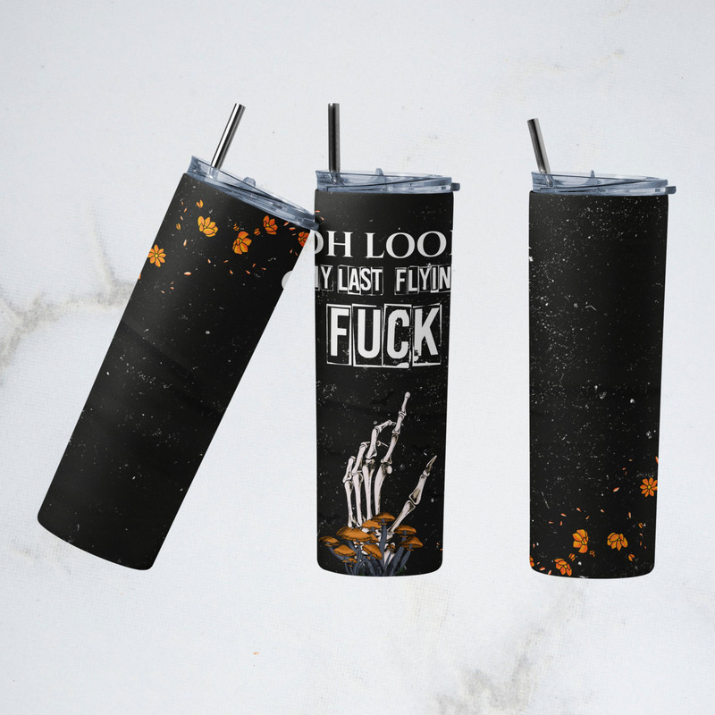 My Last Flying Fck Tumbler, 20 oz Skinny Tumbler Template, Retro Floral Skull Tumbler Sublimation, Sarcastic Skeleton Digital Download.jpg