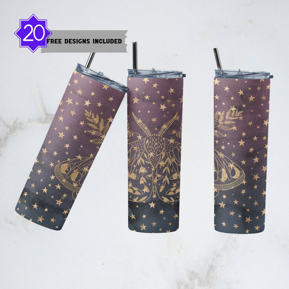 Mystical Magic Moth tumbler, Celestial tumbler, Spells, Sublimation Tumbler, 20oz Skinny Tumbler Wrap, Witch craft Png, Mystical Tumbler.jpg