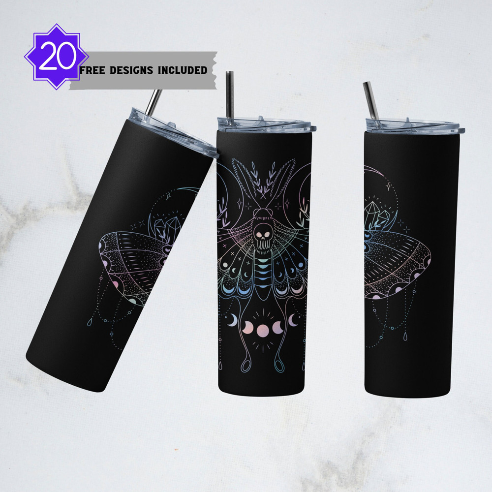 Mystical Magic Moth tumbler, Celestial tumbler, Spells, Sublimation Tumbler, 20oz Skinny Tumbler Wrap, Witch craft Png, Mystical Tumbler-1.jpg