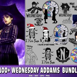 100 file wednesday addams bundle svg, digital download