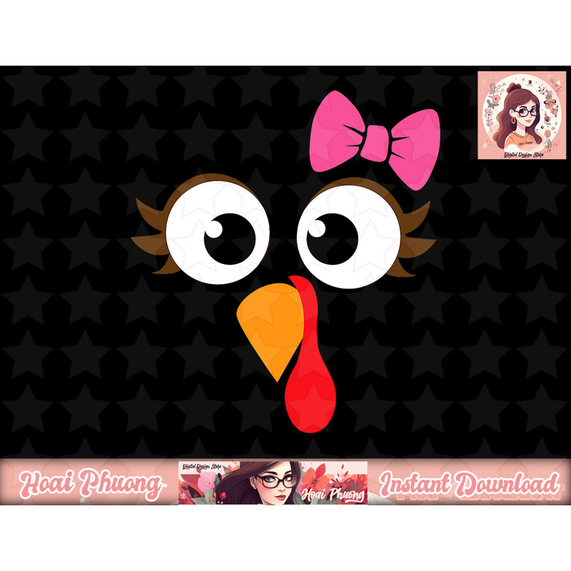 Turkey Face Girl Pink Bow T Shirt Kids Thanksgiving Gift png, instant download.jpg