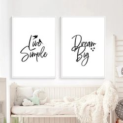 Bedroom Decor Digital Prints Set Live Simple Dream Big Printable Quote Above Bed Decor Dream Big Print Bedroom Wall Art