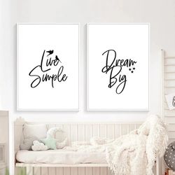 bedroom decor digital prints set live simple dream big printable quote above bed decor dream big print bedroom wall art