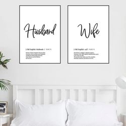 Home Decor Husband and Wife Wall Art Decor Bedroom Decor Prints Set of 2 Husband and Wife Definition Wedding Poster