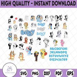 40 designs bluey svg bundle and full alphabet svg | bluey svg | bluey birthday | bluey party | bluey birthday|png|eps|