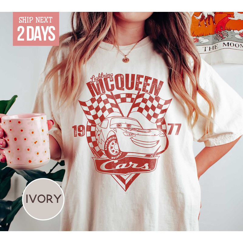Disney Cars Shirt, Light McQueen Shirt, Car Pixar Shirt, McQueen 1977, Disney Cars Land Shirt, Gift for her, Disneyland Shirt - 1.jpg