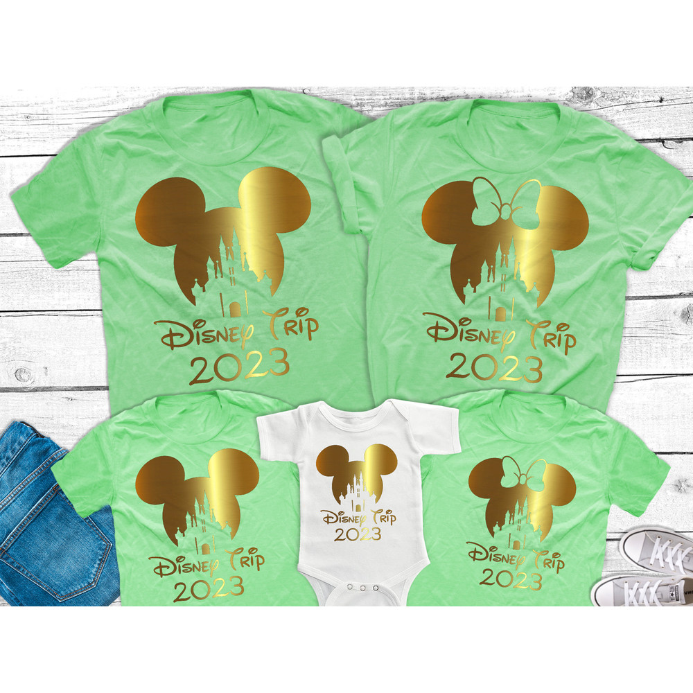 Disney Castle Family Trip 2023 Shirts, Disneyworld Gold Foil Shirts Mickey and Minnie Family shirts First Disney Trip matching Family shirts - 1.jpg