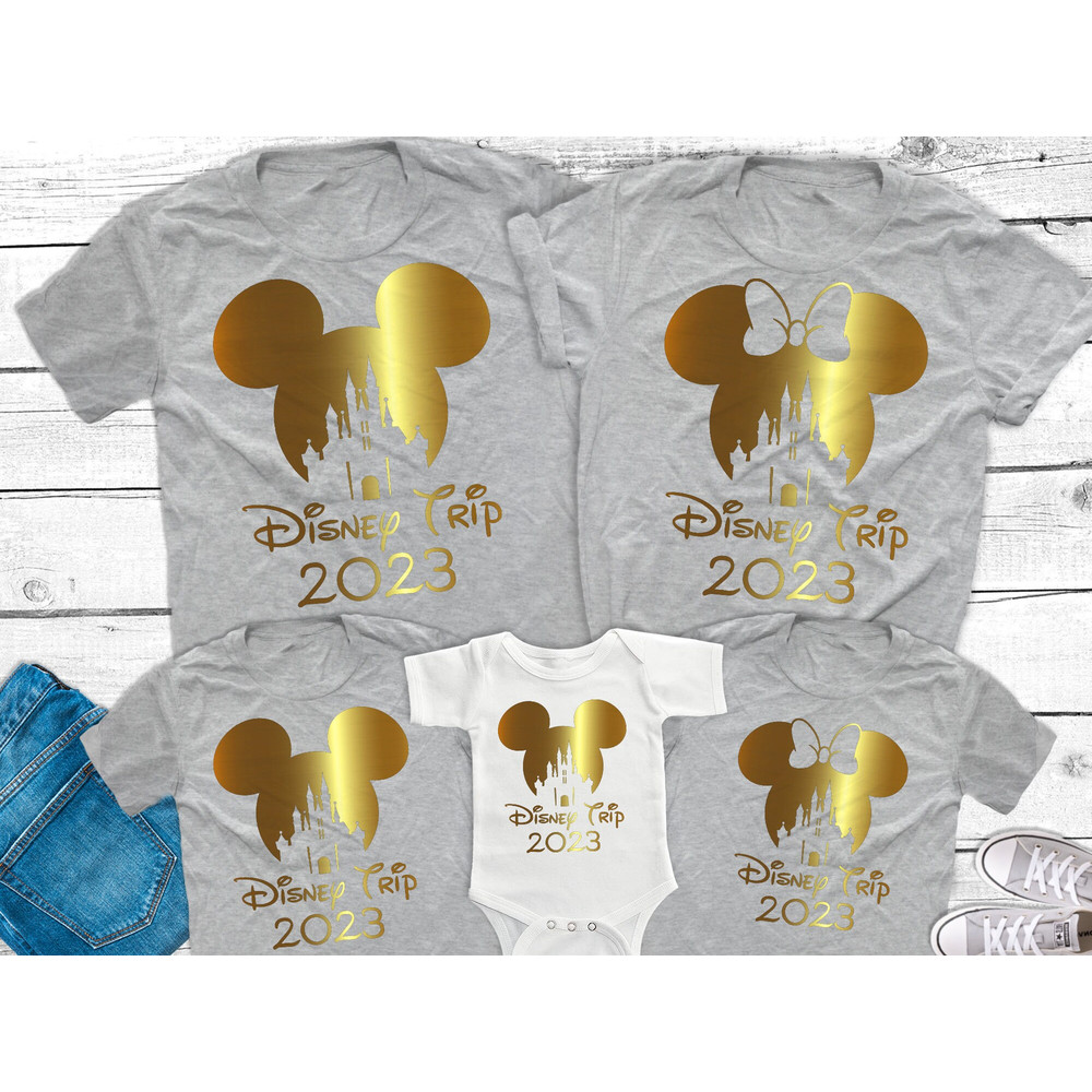 Disney Castle Family Trip 2023 Shirts, Disneyworld Gold Foil Shirts Mickey and Minnie Family shirts First Disney Trip matching Family shirts - 2.jpg