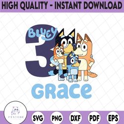 personalised bluey svg, bluey birthday party svg, bluey family svg, birthday bluey svg, birthday gift,birthday girl boy