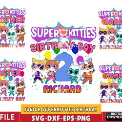 6 file junior superkitties birthday svg bundle , superkitties svg