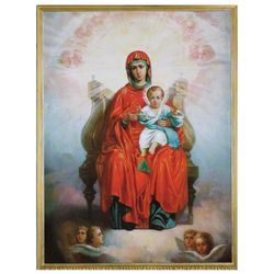 Virgin Mary on the Throne | Russian Silver and Gold foiled icon | Size: 8 3/4"x7 1/4"
