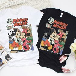 retro minnie & mickey mouse poster t-shirts, disney matching couple tees, retro minnie mickey t-shirts