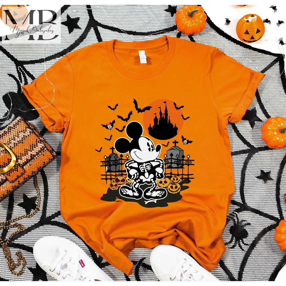 Disney Mickey Mouse Halloween Skeleton Shirt, Mickey Not So Scary Halloween Shirt, Disney Skeleton Shirt, Disney Castle and Moon Shirt - 2.jpg