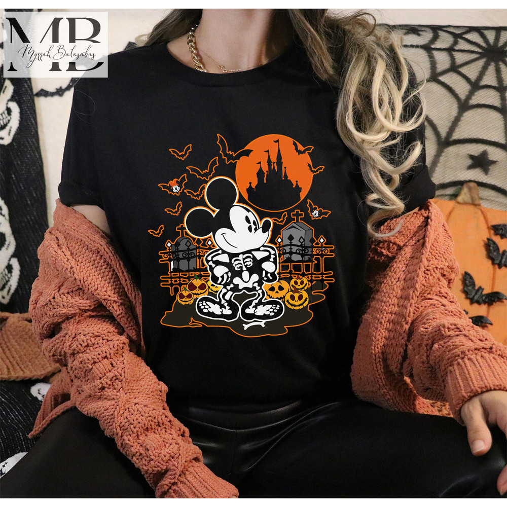 Disney Mickey Mouse Halloween Skeleton Shirt, Mickey Not So Scary Halloween Shirt, Disney Skeleton Shirt, Disney Castle and Moon Shirt - 3.jpg