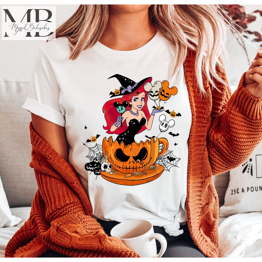 Disney Princess Tea Cup Halloween Shirts, Ariel Teacup Shirt, Disney Princess Halloween Shirt, Disney Teacup Shirt, Teacup Balloon Shirt - 1.jpg