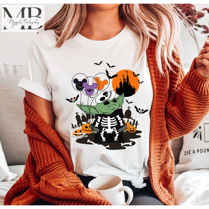 Halloween Baby Yoda Costume Shirt, Halloween Baby Yoda Shirt, Mickey Balloon Shirt, Spooky Yoda Shirt, Baby Yoda Skeleton Shirt - 1.jpg
