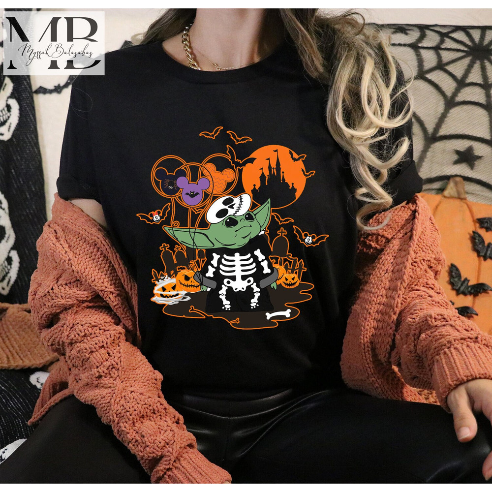 Halloween Baby Yoda Costume Shirt, Halloween Baby Yoda Shirt, Mickey Balloon Shirt, Spooky Yoda Shirt, Baby Yoda Skeleton Shirt - 3.jpg