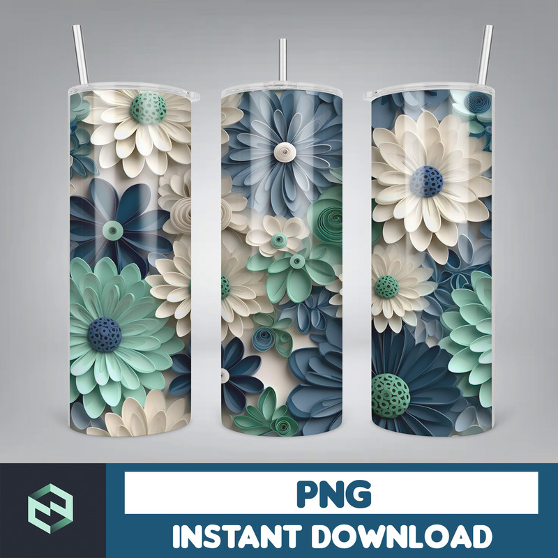 3D Flowers Tumbler Wrap Png, 3D Tumbler Design Skinny Digital Download 3D Sublimation Design, flowers 20oz tumbler (3).jpg