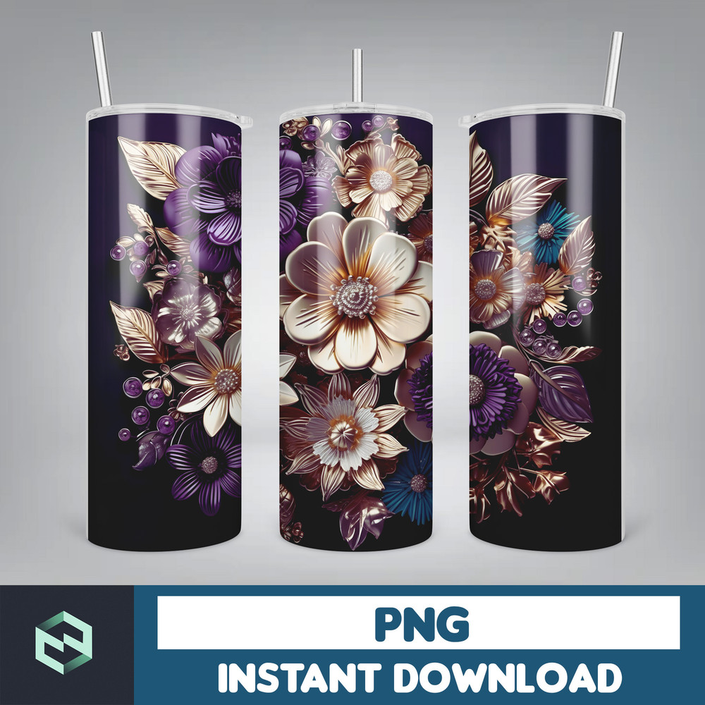 3D Flowers Tumbler Wrap Png, 3D Tumbler Design Skinny Digital Download 3D Sublimation Design, flowers 20oz tumbler (5).jpg
