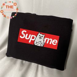 ripndip x supreme embroidered sweatshirt, brand custom embroidered sweatshirt, custom brand embroidered crewneck, brand