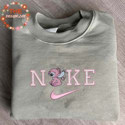 nike x angel embroidered sweatshirt, lilo and stitch cartoon brand character embroidered sweatshirt, custom brand embroi