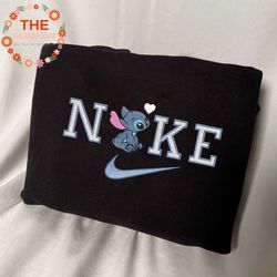 nike x stitch embroidered sweatshirt, lilo and stitch cartoon brand character embroidered crewneck, custom brand embro