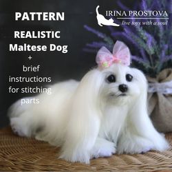 pattern dog | realistic sewing toy pattern | maltese dog | stuffed animals |pattern with brief instruction for stitching