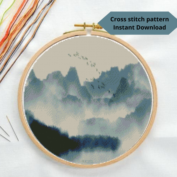 Biege mountain landscape cross stitch pattern PDF.png