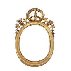 Oval medallion frame Gold 24k Italian baroque wood carved giltwood frame wall mount Flowers design Handmade & carved Ori