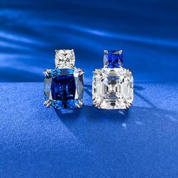 trendy blue and white zircon stud earrings