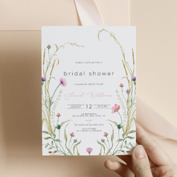 Floral Wildflower Bridal Shower Invitation Template, Spring Bridal Shower Invite, Wildflowers Shower Invite, Download