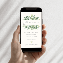 Greenery Save the Date Evite Template, Electronic Save the Date, Garden Wedding Save the Date Editable Evite, Text