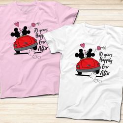 10 years happily ever after anniversary t-shirts, mickey and minnie marriage t-shirts, disney custom t-shirts, disney an