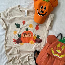 chip and dale fall t-shirt pumpkin disney shirt chip and dale halloween unisex t-shirt