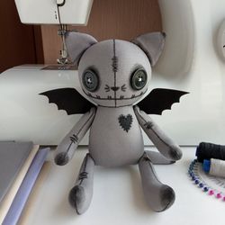 Handmade Creepy Cute Stuffed Cat With Bat Wings