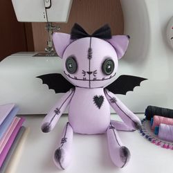 Handmade Art Doll Creepy Cute Cat Girl With Bat Wings